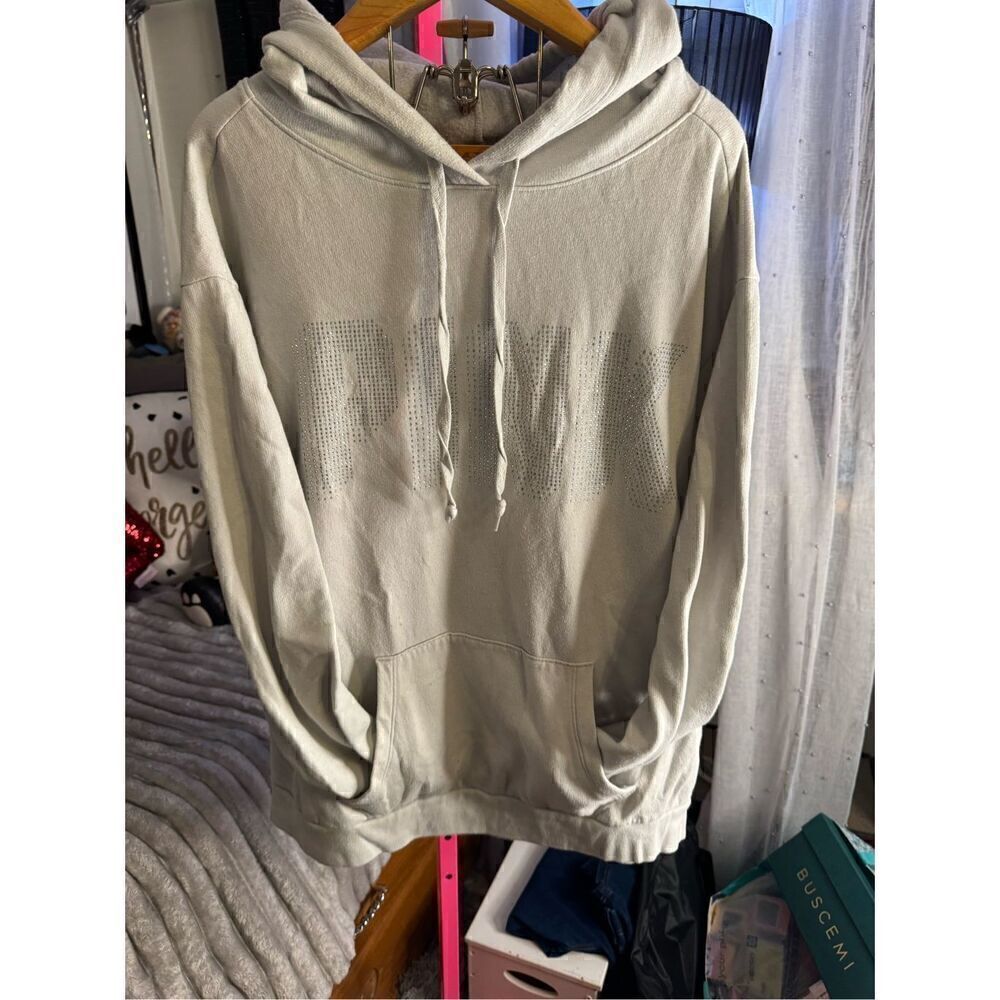 EUC VS Pink XxL bling Campus Pullover Hoodie hooded sweatshirt top sweater